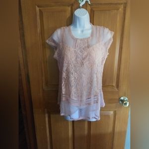 Maurices light pink lace blouse size large